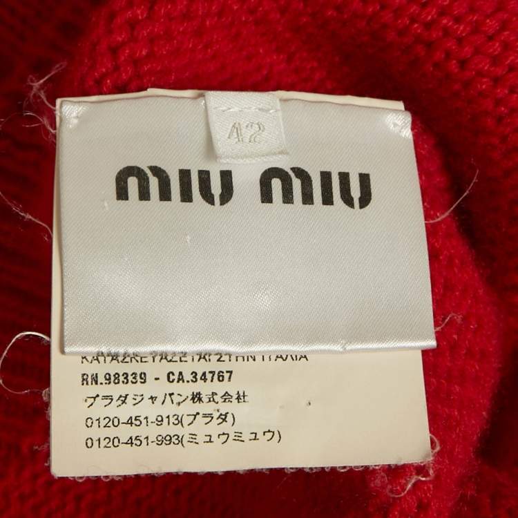 Pre Owned Miu Miu Red Cashmere Rib Knit Sweater M