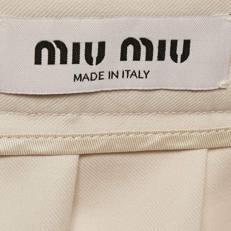 Pre Owned Miu Miu Beige Wool Pleated Batavia Mini Skirt S