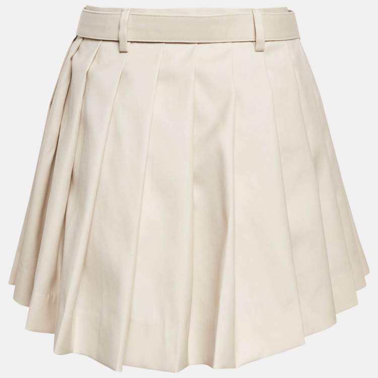 Pre Owned Miu Miu Beige Wool Pleated Batavia Mini Skirt S
