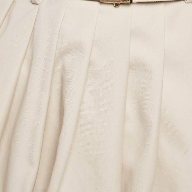 Pre Owned Miu Miu Beige Wool Pleated Batavia Mini Skirt S