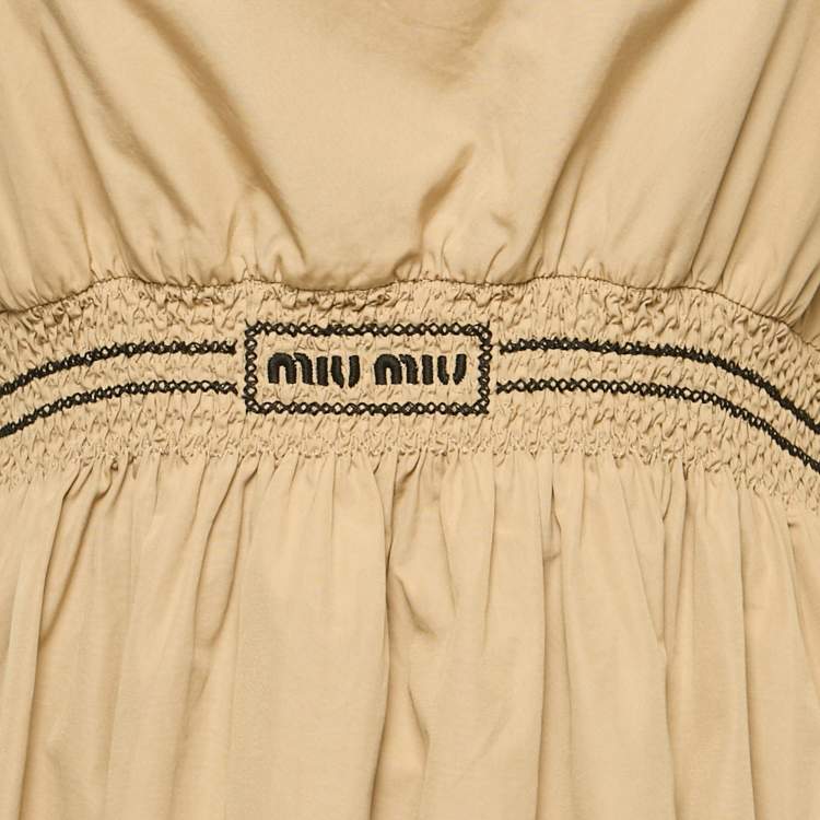Pre Owned Miu Miu Dark Beige Smocked Sleeveless Mini Dress S
