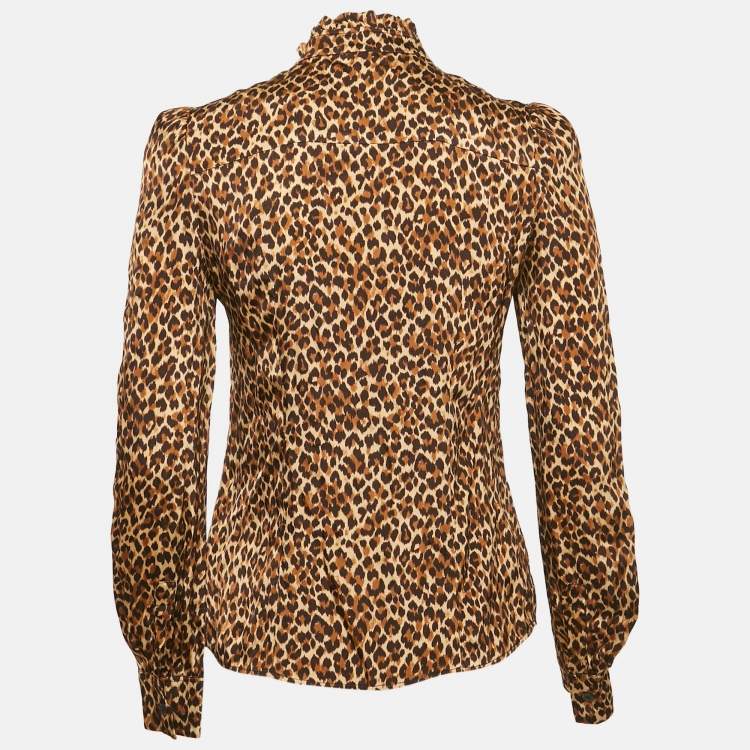 Pre Owned Miu Miu Brown Leopard Print Jersey Shirt S