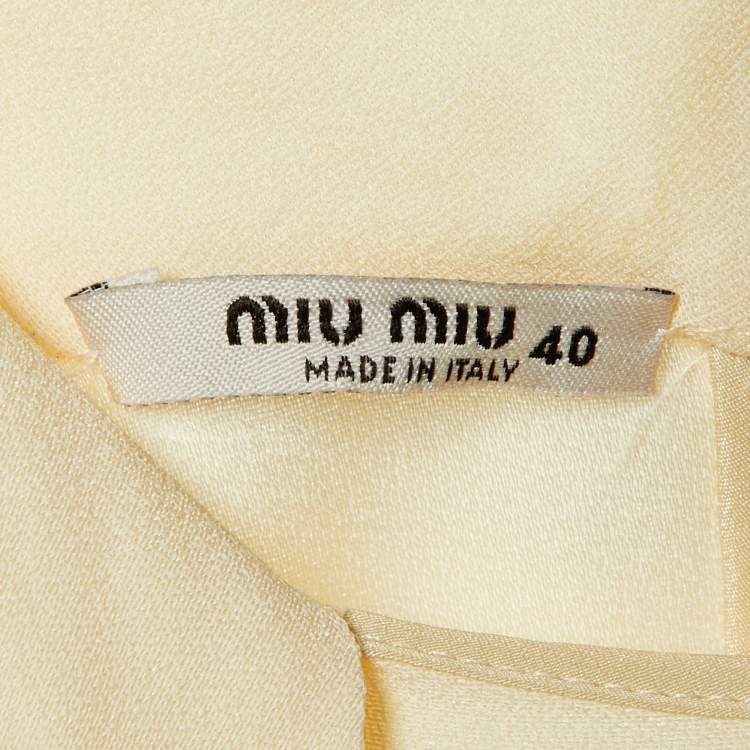 Pre Owned Miu Miu Cream Crepe Neck Tie Detail Midi Dress M