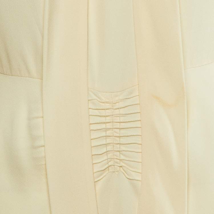 Pre Owned Miu Miu Cream Crepe Neck Tie Detail Midi Dress M