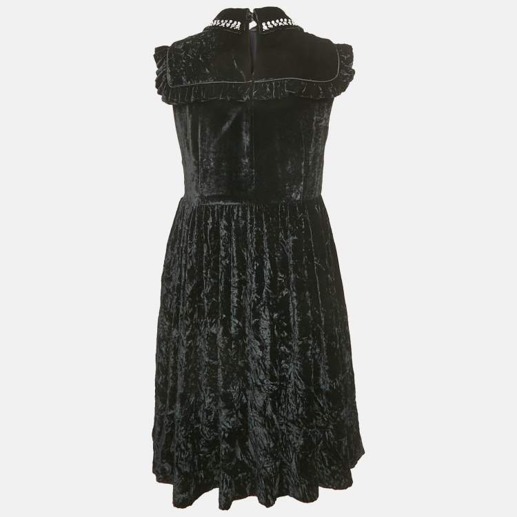 Pre Owned Miu Miu Black Embellished Velvet Ruffled Mini Dress S