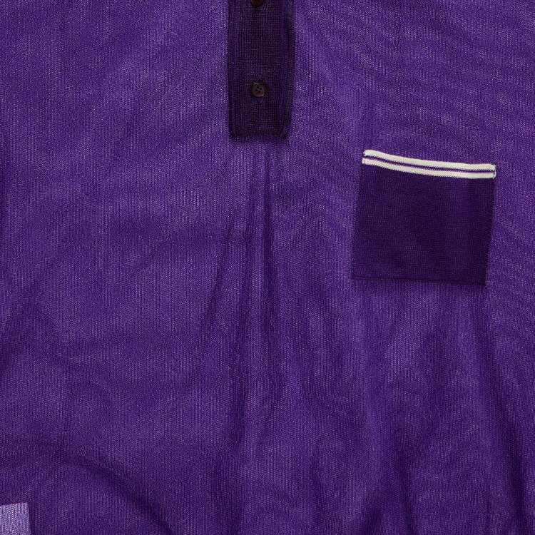 Pre Owned Miu Miu Purple Mesh Sheer Polo T-Shirt L 