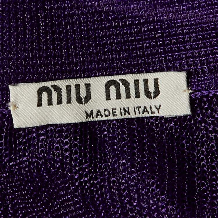 Pre Owned Miu Miu Purple Mesh Sheer Polo T-Shirt L 