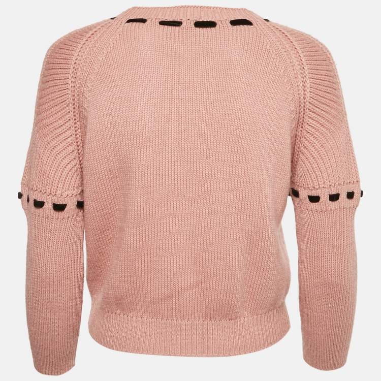 Pre Owned Miu Miu Pink Wool Laced Bow Detail Sweater M