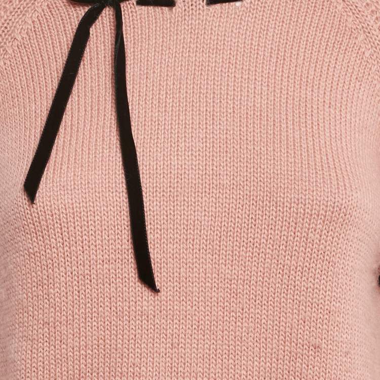 Pre Owned Miu Miu Pink Wool Laced Bow Detail Sweater M