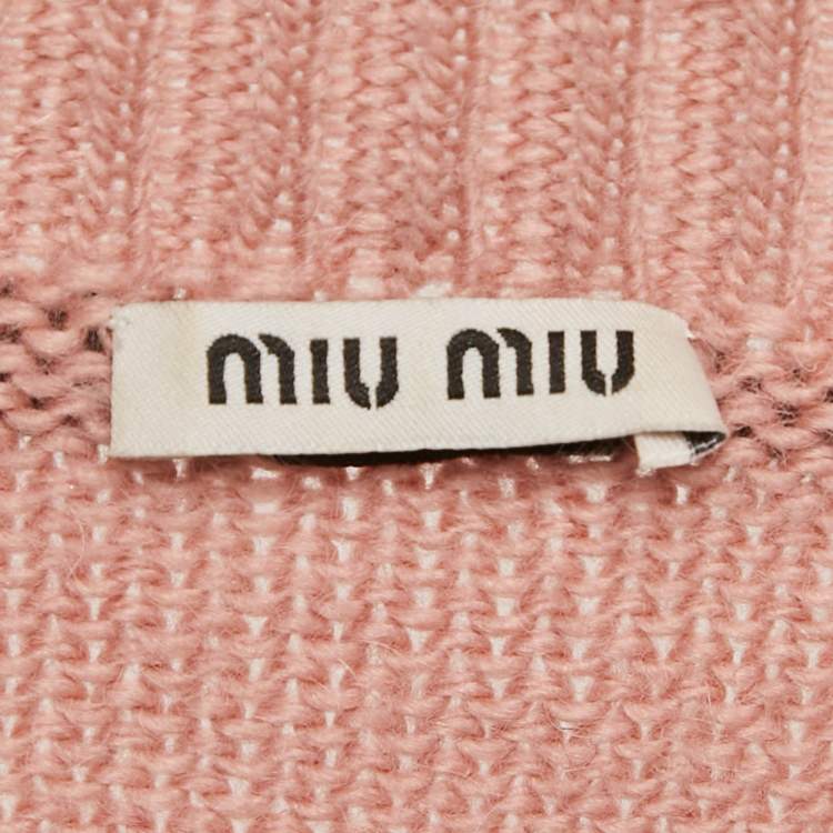 Pre Owned Miu Miu Pink Wool Laced Bow Detail Sweater M