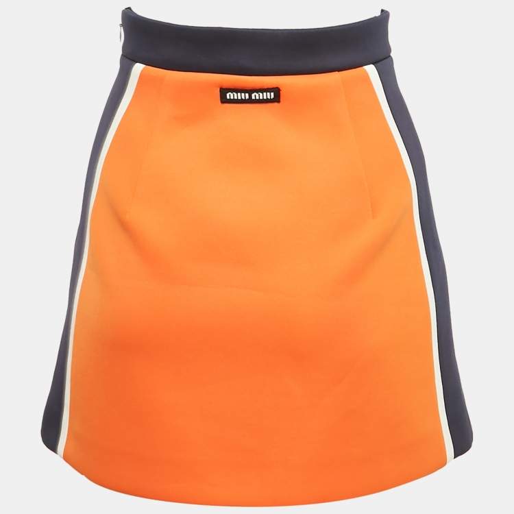 Pre Owned Miu Miu Orange Jersey Bow Detail Mini Skirt XS