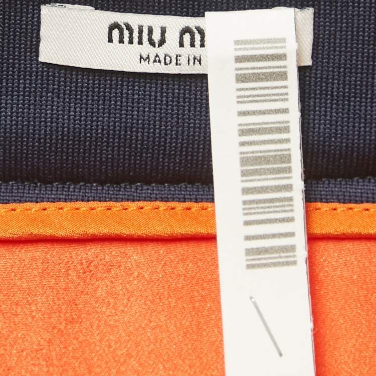 Pre Owned Miu Miu Orange Jersey Bow Detail Mini Skirt XS