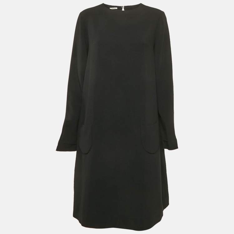 Pre Owned Miu Miu Black Crepe Long Sleeve Short Dress M