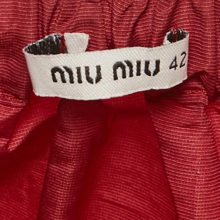 Pre Owned Miu Miu Red Synthetic Flared Mini Skirt M