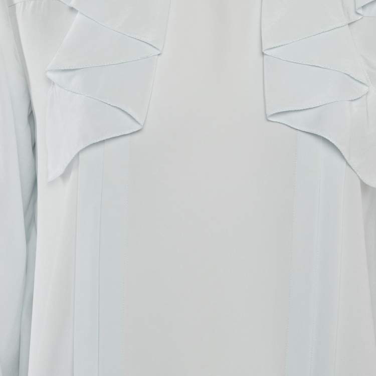Pre Owned Miu Miu Blue Silk Ruffled Blouse M