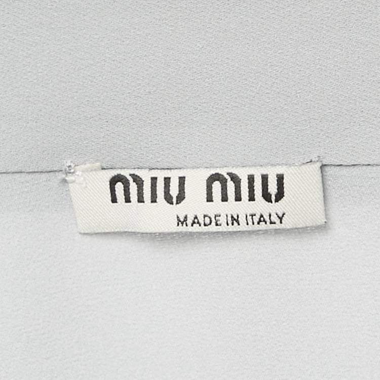 Pre Owned Miu Miu Grey Silk Neck Tie Detil Top S