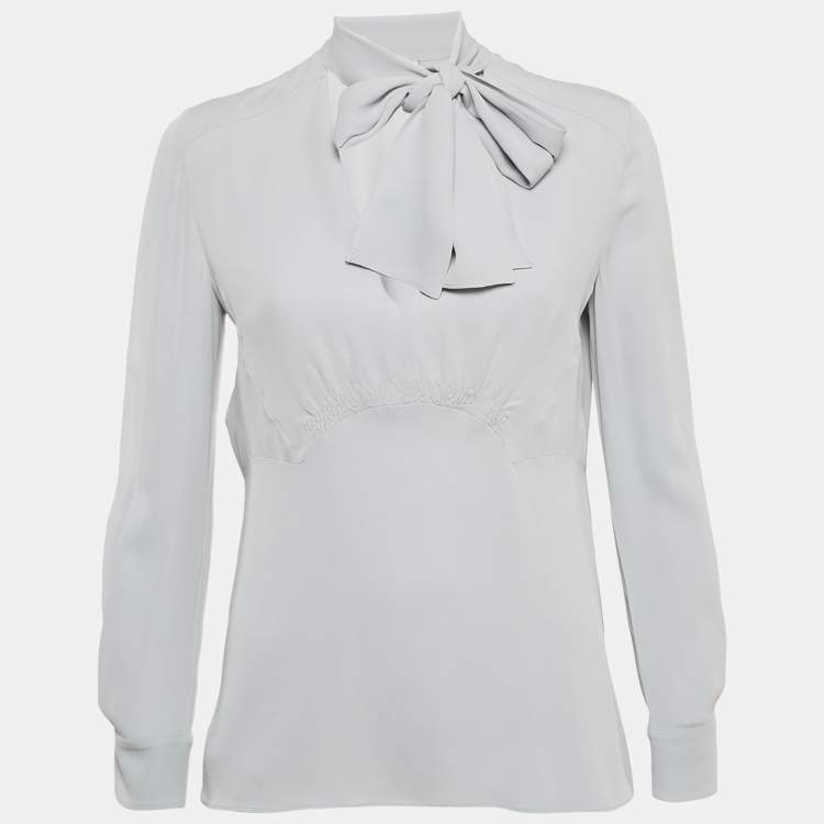Pre Owned Miu Miu Grey Silk Neck Tie Detil Top S