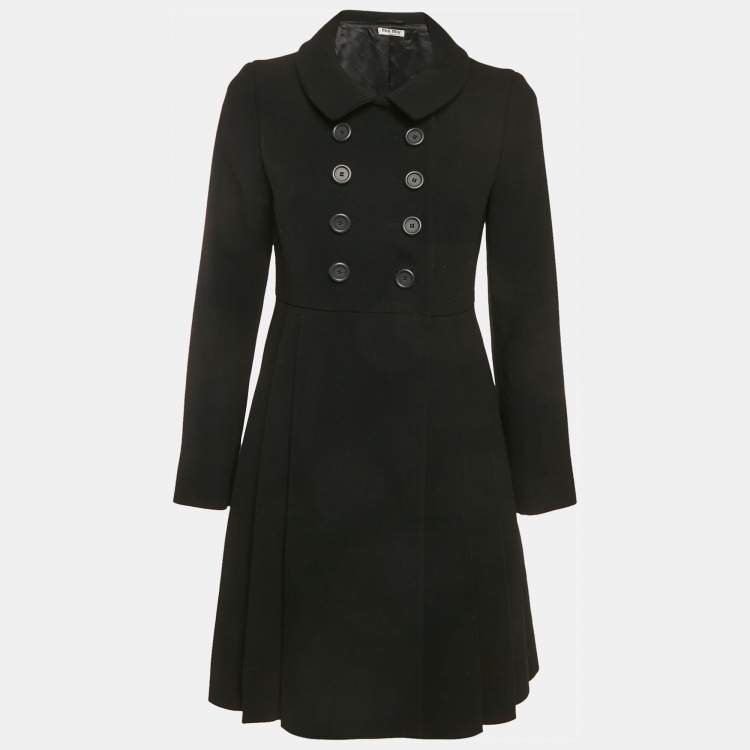 Pre Owned Miu Miu Black Wool Double Breasted Coat S