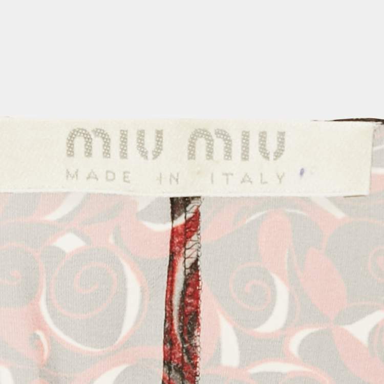 Pre Owned Miu Miu Vintage Red Printed Chiffon Ruche Top M