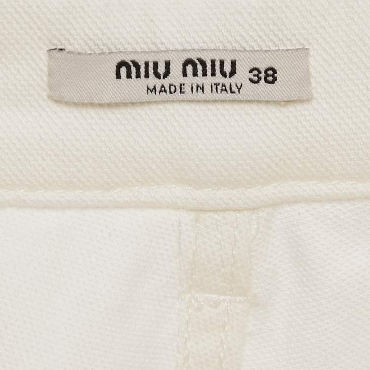 Pre Owned Miu Miu White Striped Denim Elasticated Bottom jeans S Waist 27"