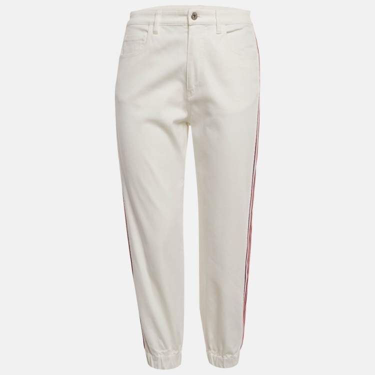 Pre Owned Miu Miu White Striped Denim Elasticated Bottom jeans S Waist 27"