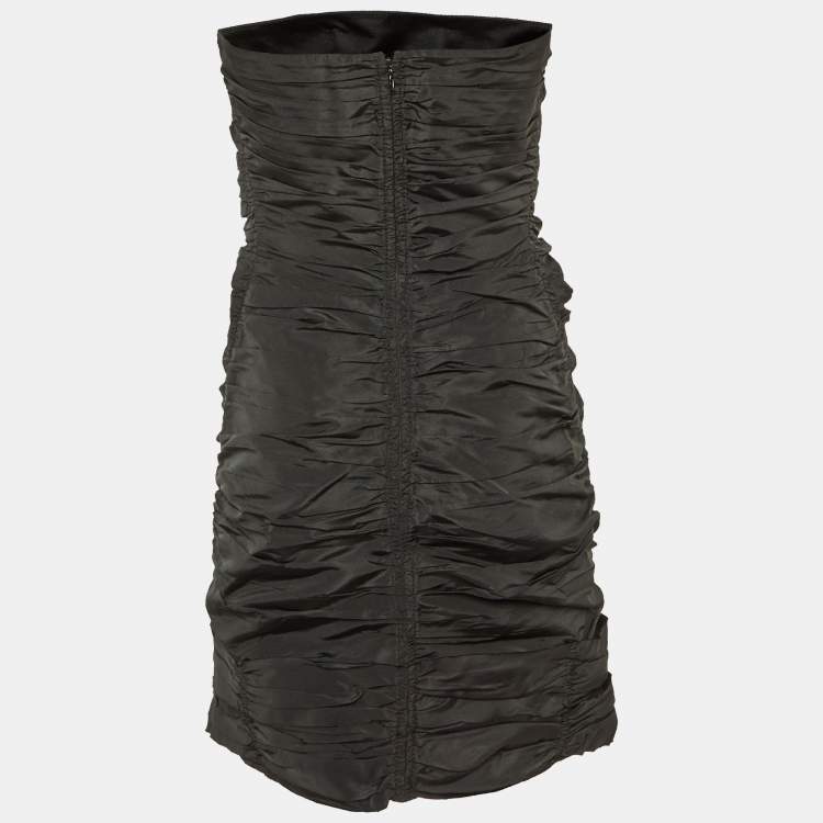 Pre Owned Miu Miu Black Faille Ruched Strapless Dress M