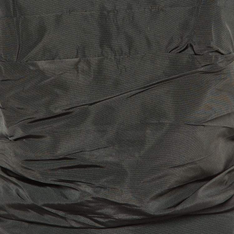 Pre Owned Miu Miu Black Faille Ruched Strapless Dress M
