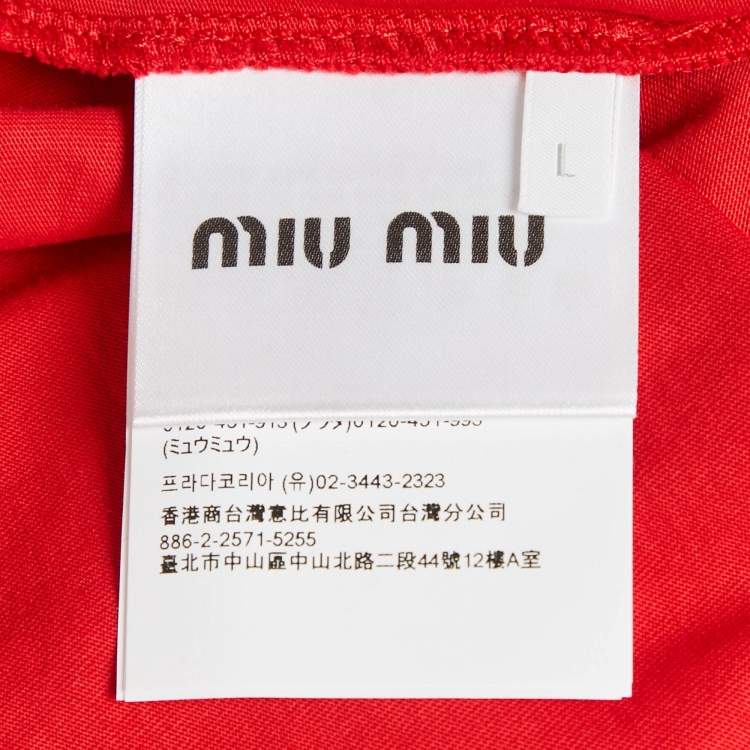 Pre Owned Miu Miu Red Logo-Patch Jersey Crewneck T-Shirt L