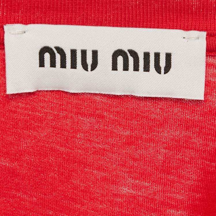 Pre Owned Miu Miu Red Logo-Patch Jersey Crewneck T-Shirt L