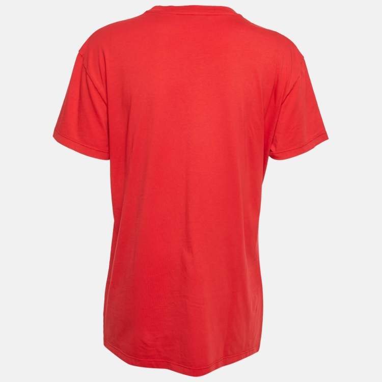 Pre Owned Miu Miu Red Logo-Patch Jersey Crewneck T-Shirt L