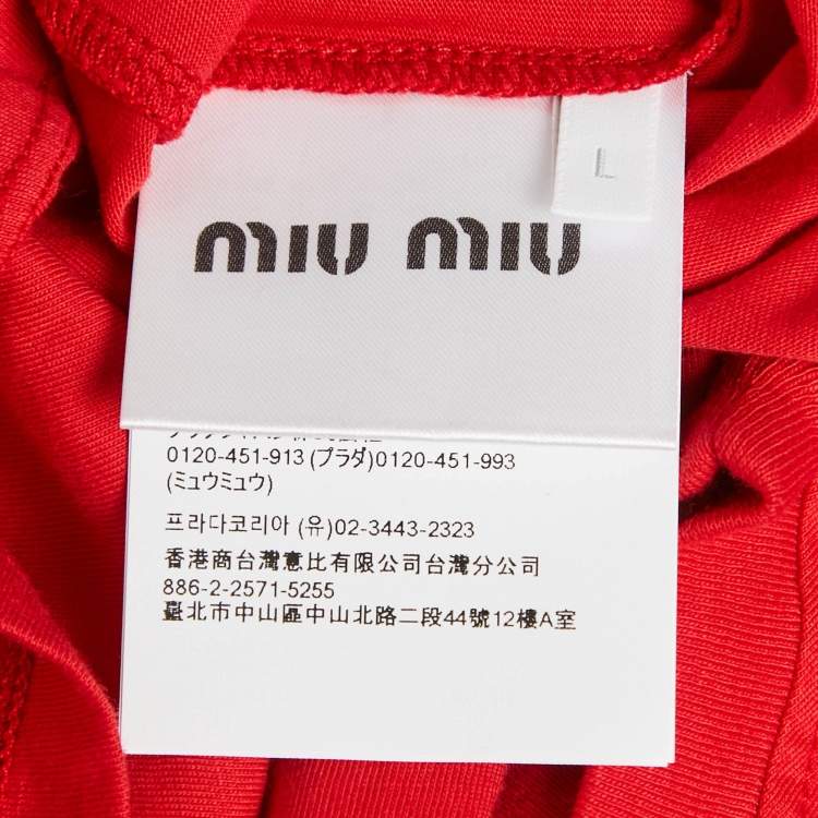 Pre Owned Miu Miu Red Logo-Patch Jersey Sleeveless T-Shirt L