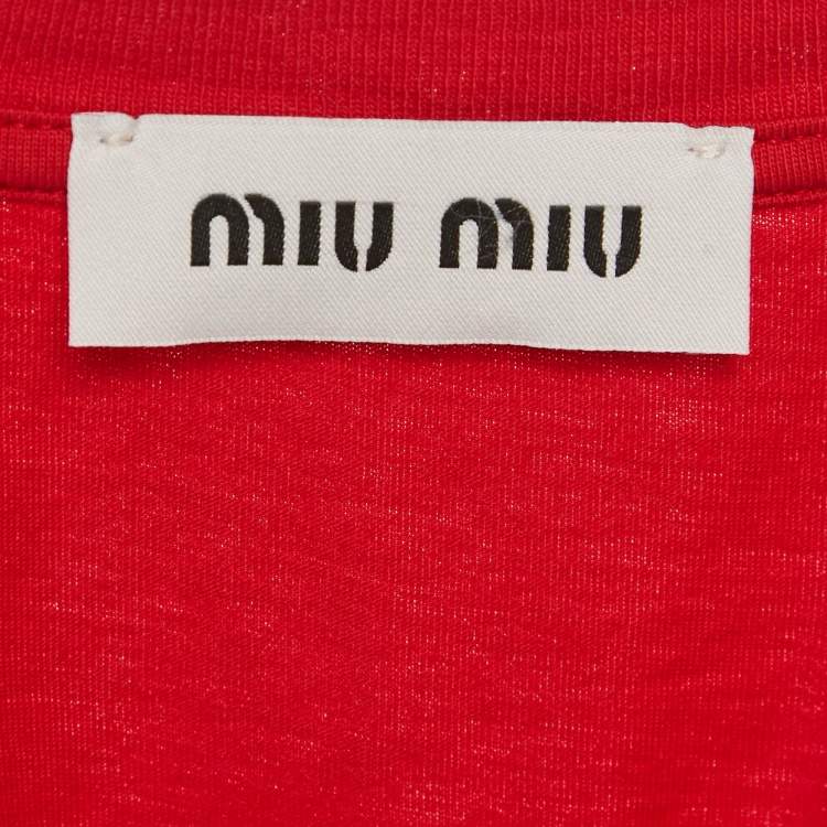 Pre Owned Miu Miu Red Logo-Patch Jersey Sleeveless T-Shirt L