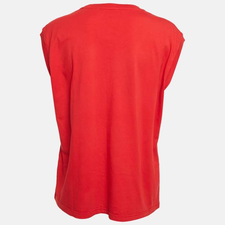 Pre Owned Miu Miu Red Logo-Patch Jersey Sleeveless T-Shirt L