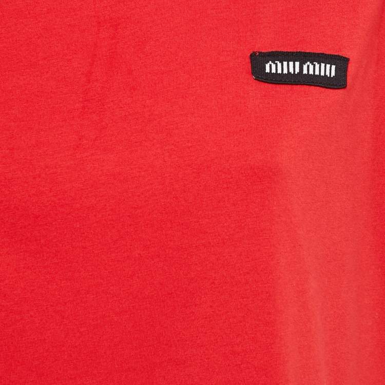 Pre Owned Miu Miu Red Logo-Patch Jersey Sleeveless T-Shirt L