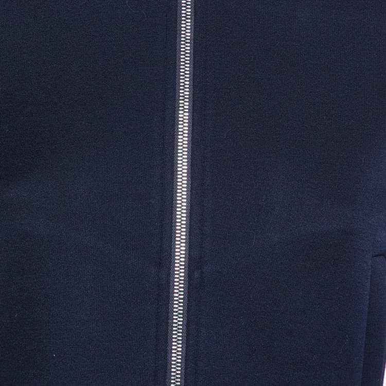 Pre Owned Miu Miu Navy Blue Cotton Blend Logo Tape Knit Zip Up Jacket M