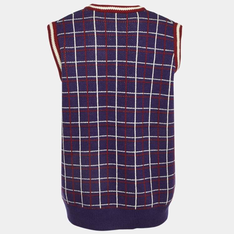 Pre Owned Miu Miu Blue Contrast Detail Wool Knit Sleeveless Sweater S