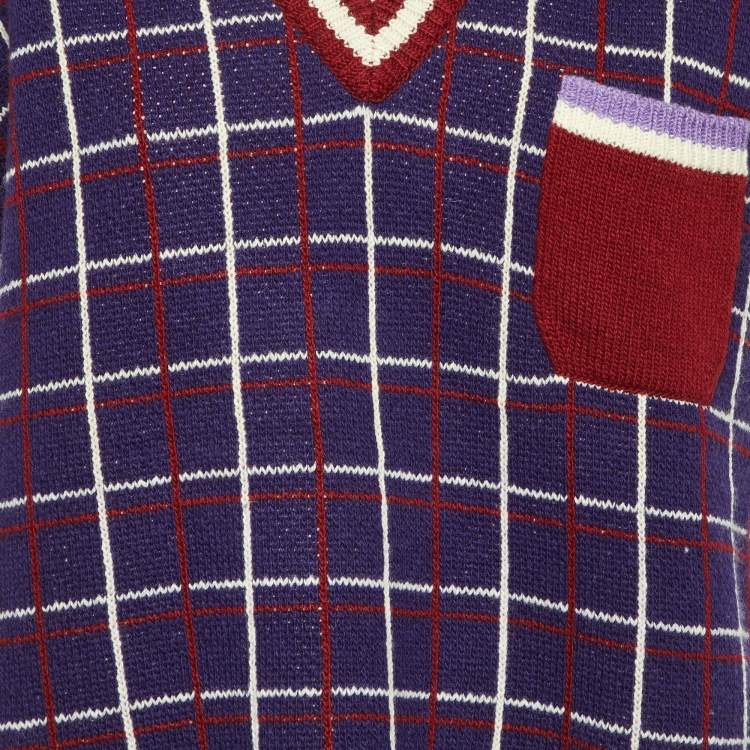 Pre Owned Miu Miu Blue Contrast Detail Wool Knit Sleeveless Sweater S