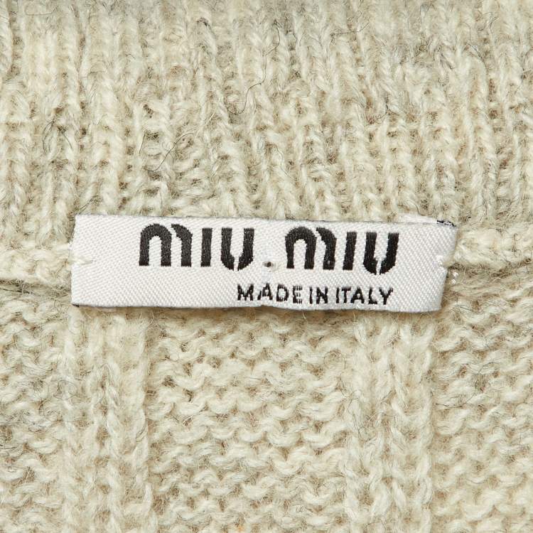 Pre Owned Miu Miu Ecru Cable Knit Sleeveless Top S
