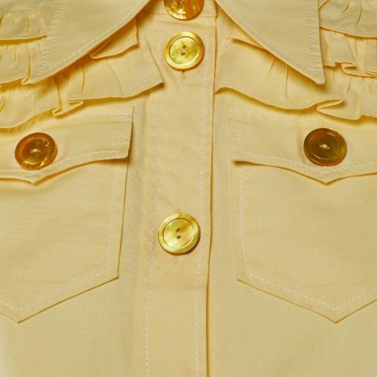 مملوكة مسبقًا Miu Miu Yellow Cotton Ruffled Button Front Shirt S