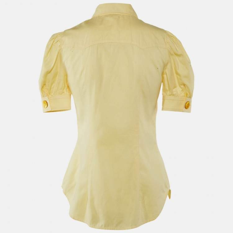 مملوكة مسبقًا Miu Miu Yellow Cotton Ruffled Button Front Shirt S