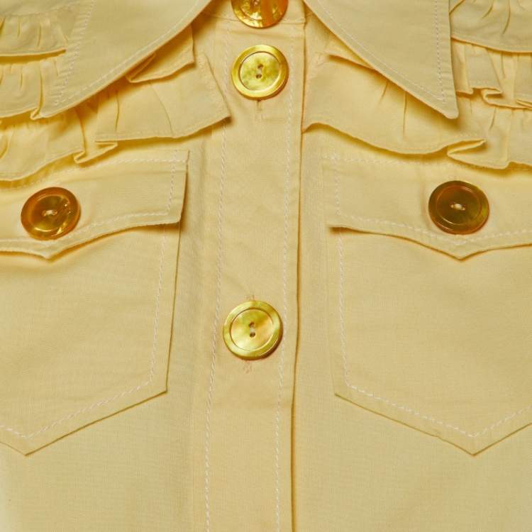 Pre Owned Miu Miu Yellow Cotton Ruffled Button Front Shirt XS