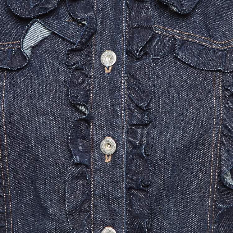 Pre Owned Miu Miu Dark Blue Denim Ruffled Crop Jacket S