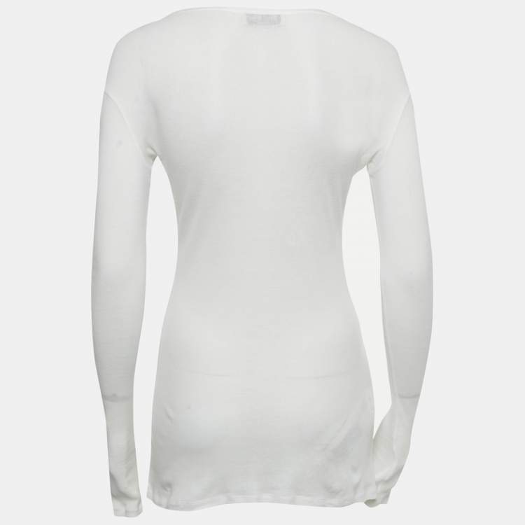 Pre Owned Miu Miu White Logo Applique Rib Knit Top XS