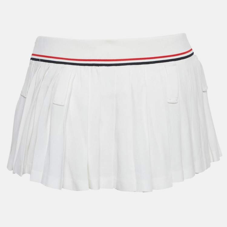 Pre Owned Miu Miu White Crepe Rib Waist Pleated Micro Skirt S