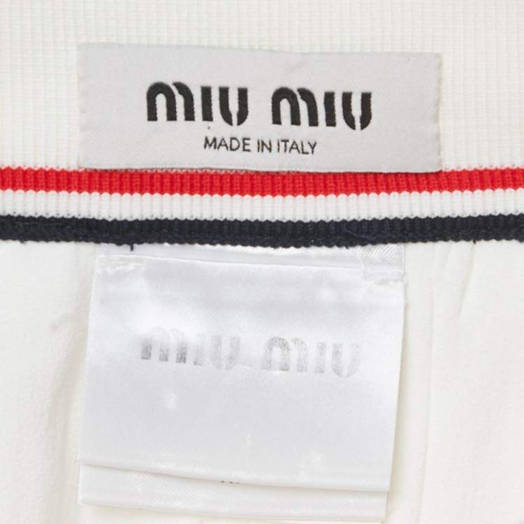 Pre Owned Miu Miu White Crepe Rib Waist Pleated Micro Skirt S