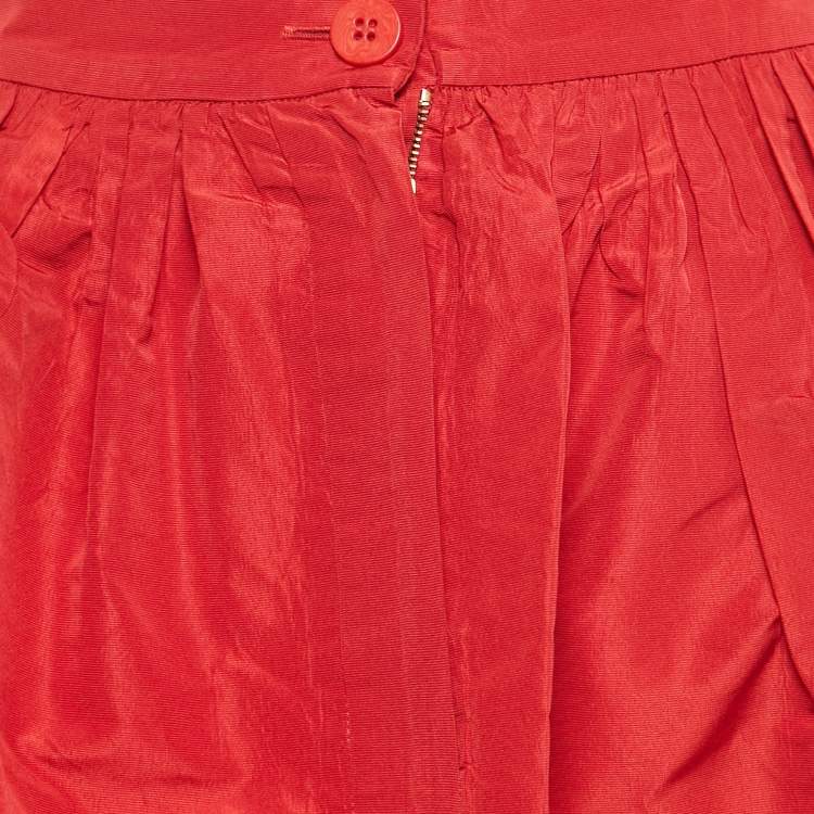 Pre Owned Miu Miu Red Synthetic Gathered Mini Skirt S