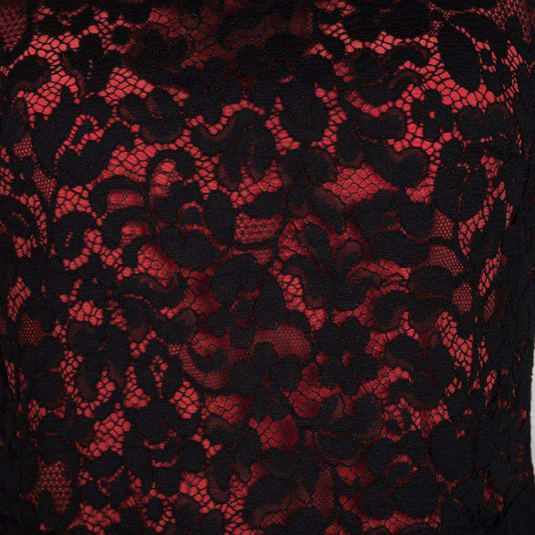 Pre Owned Miu Miu Black and Orange Floral Lace Pleat Detail Dress S