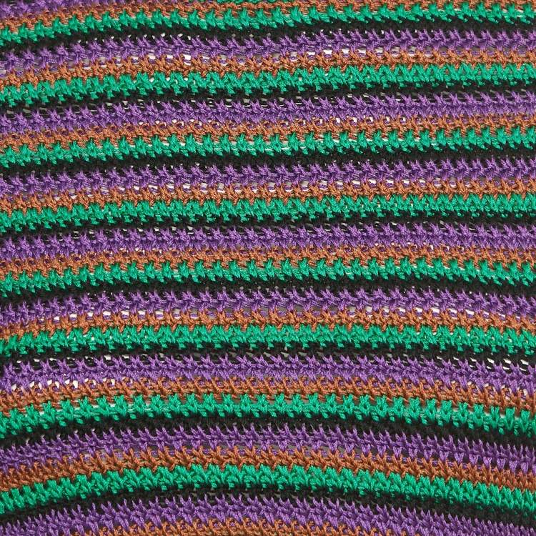 Pre Owned Miu Miu Multicolor Stripe Crochet Knit Short Sleeve Sweater S