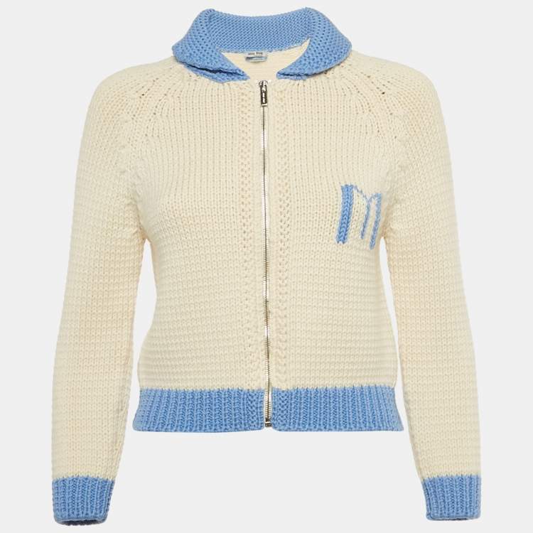 Pre Owned Miu Miu Off-White Wool Zip-Up Once Upon A Time Sweater M