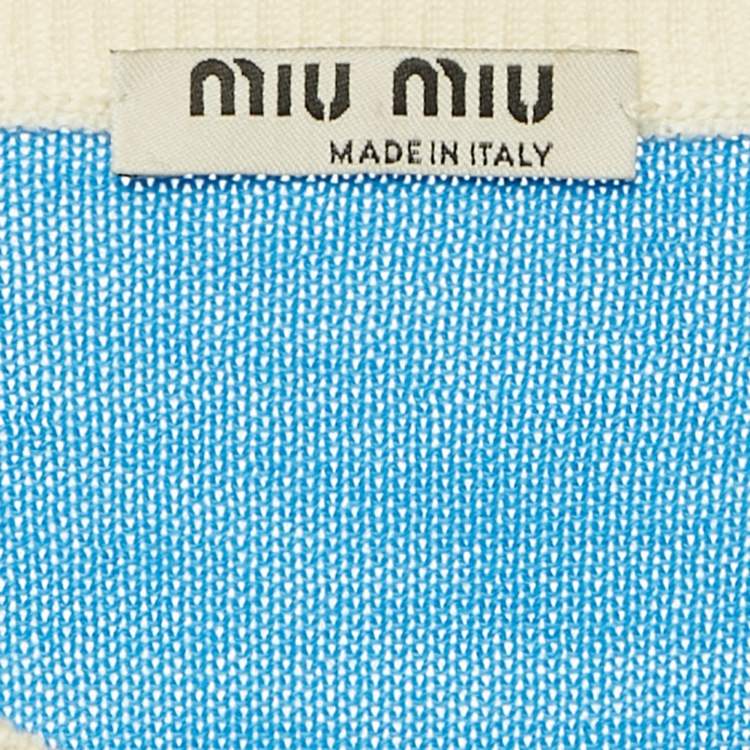 Pre Owned Miu Miu Blue Intrasia Wool Knit Short Sleeve Sweater M
